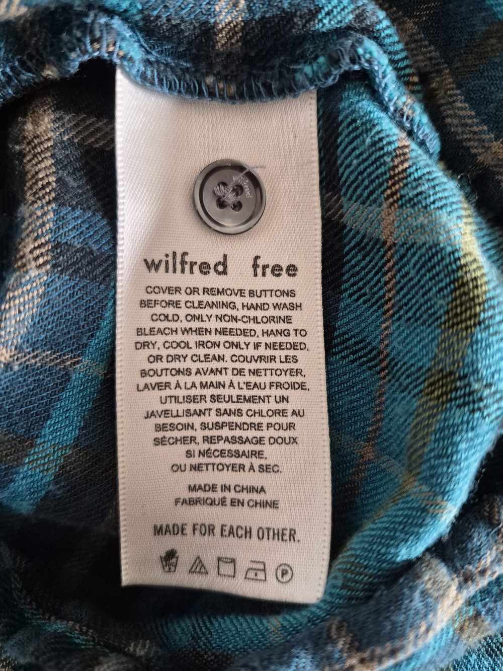 Wilfred Free Aritzia Teal Plaid Button Down Blouse Dark Academia Coquette Small - Picture 10 of 10